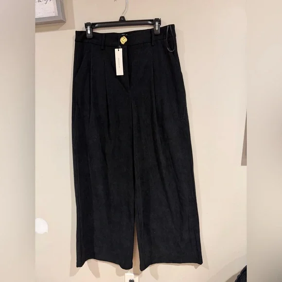 Commense Chic Black Corduroy Wide-Leg Pleated Pants – High Waist - Picture 4 of 4